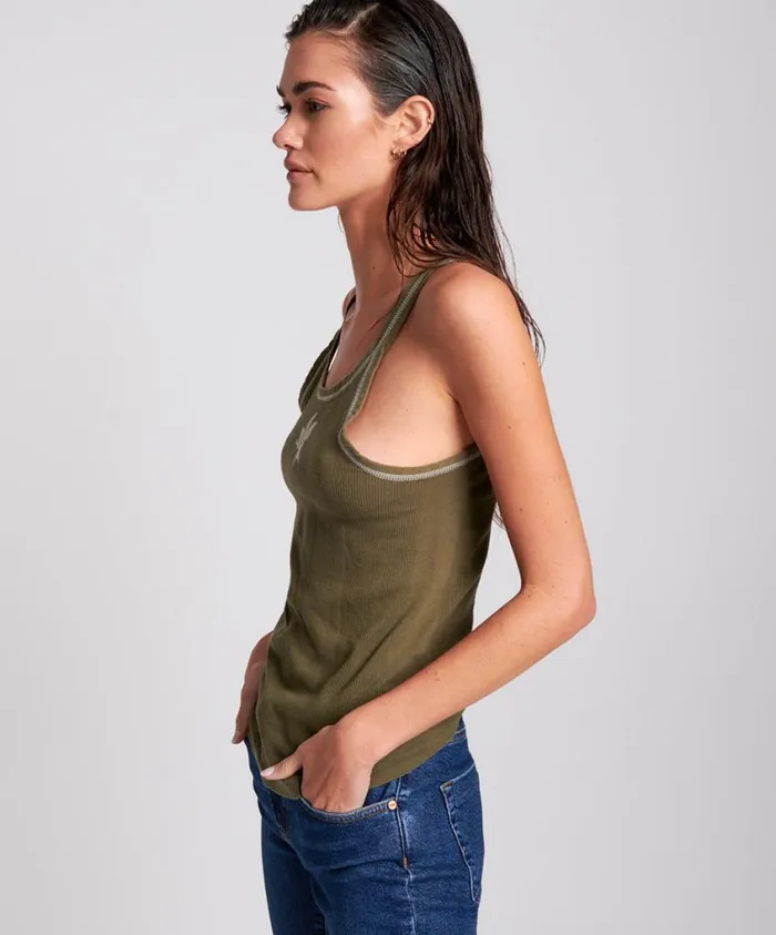 One Teaspoon Tees and Tanks Women Worn Khaki Bower Bird Singlet
