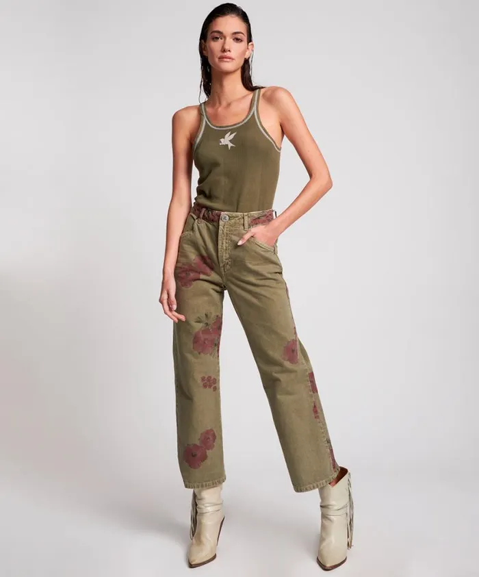 One Teaspoon Tees and Tanks Women Worn Khaki Bower Bird Singlet