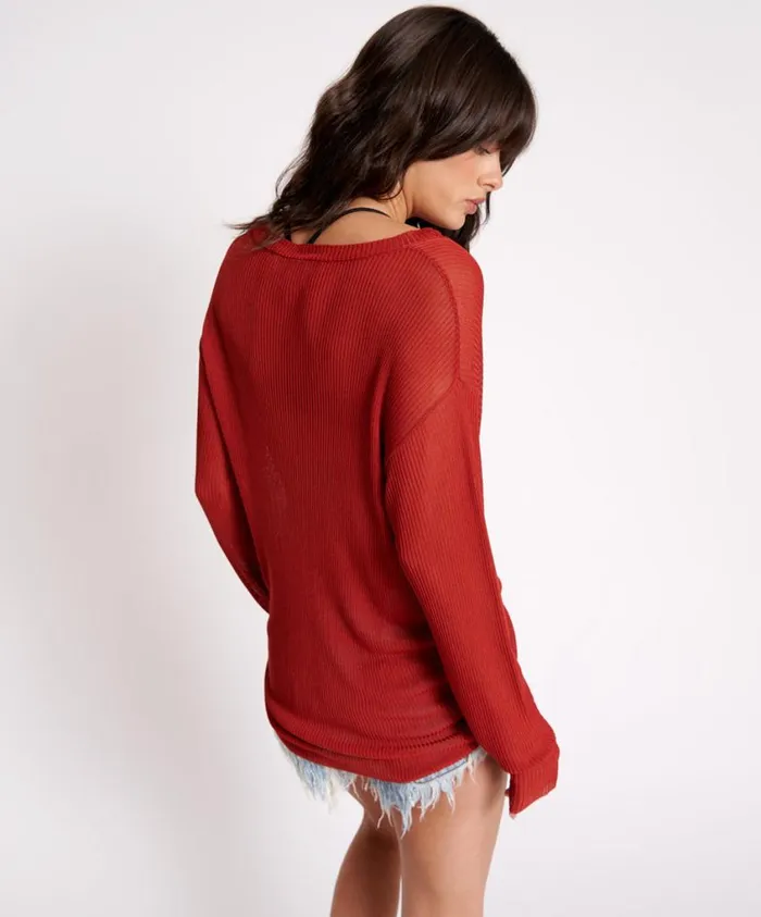 One Teaspoon Tops Women Amity Sheer Rib Knit Top Brown
