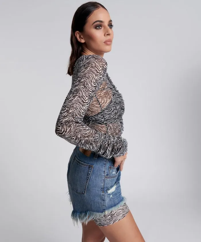 One Teaspoon Tops Women Interference Ruffle Party Longsleeve Top