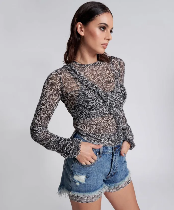 One Teaspoon Tops Women Interference Ruffle Party Longsleeve Top