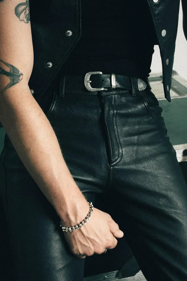 OTHER BELTS MENWOMEN Old West Belt Worn Black Leather