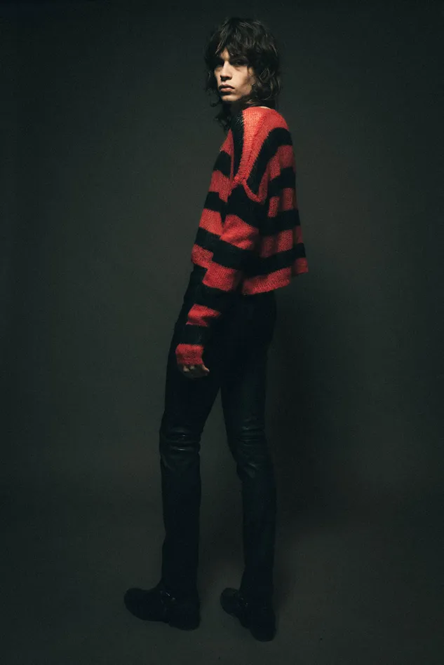 OTHER KNITWEAR MEN Cropped Navarro Jumper Grunge Stripe Black and Red
