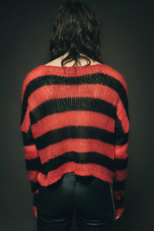 OTHER KNITWEAR MEN Cropped Navarro Jumper Grunge Stripe Black and Red