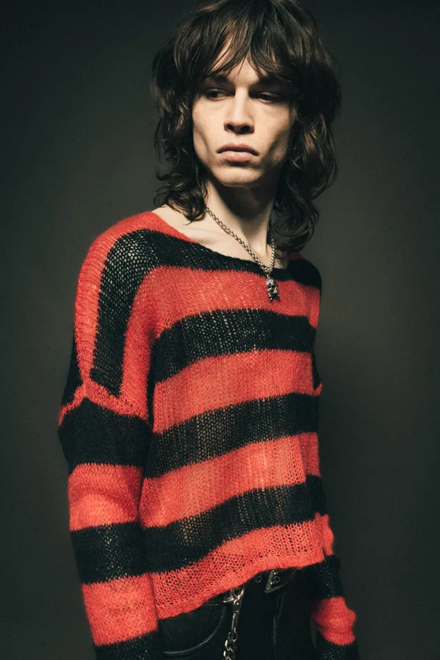 OTHER KNITWEAR MEN Cropped Navarro Jumper Grunge Stripe Black and Red
