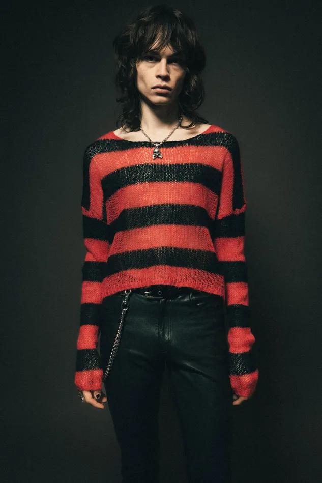 OTHER KNITWEAR MEN Cropped Navarro Jumper Grunge Stripe Black and Red