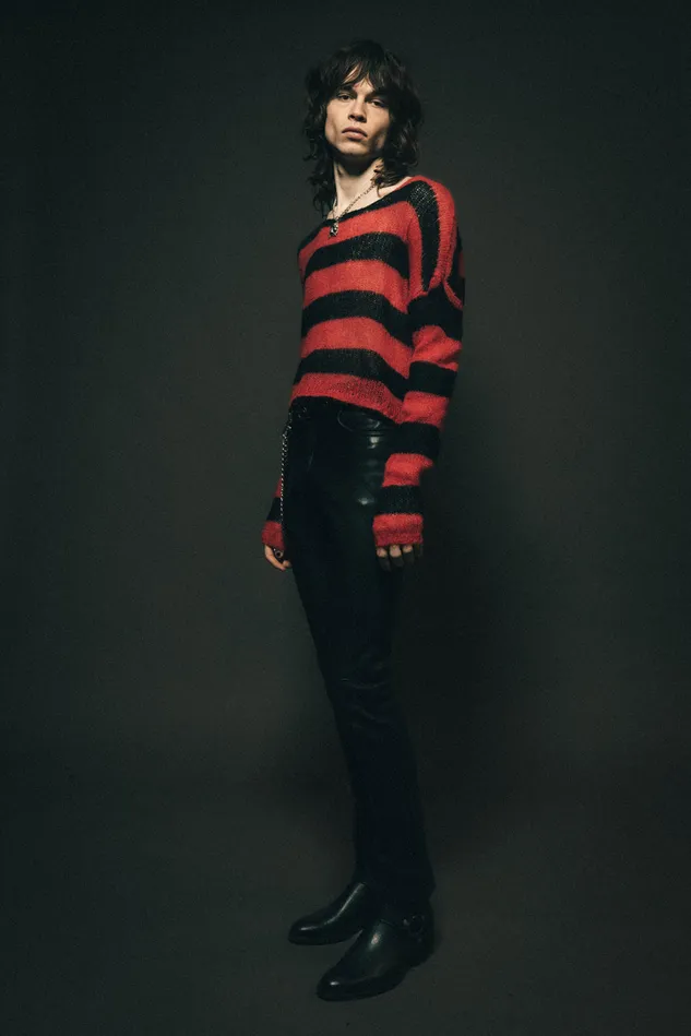 OTHER KNITWEAR MEN Cropped Navarro Jumper Grunge Stripe Black and Red