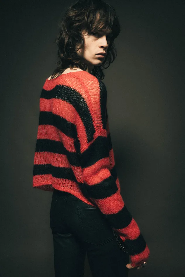 OTHER KNITWEAR MEN Cropped Navarro Jumper Grunge Stripe Black and Red