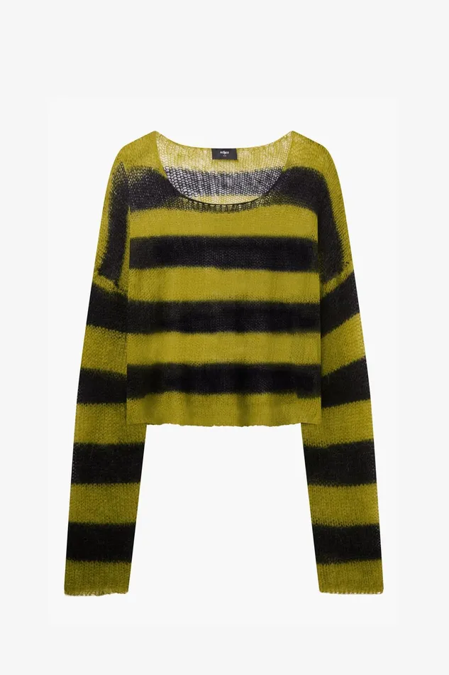 OTHER KNITWEAR WOMEN Cropped Navarro Jumper Grunge Stripe Black and Green
