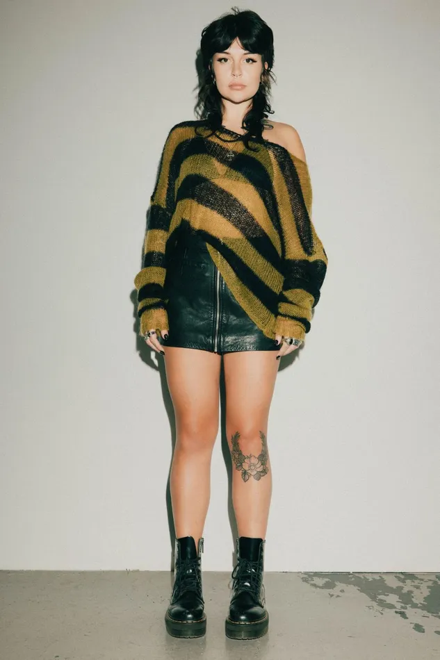 OTHER KNITWEAR WOMEN Cropped Navarro Jumper Grunge Stripe Black and Green