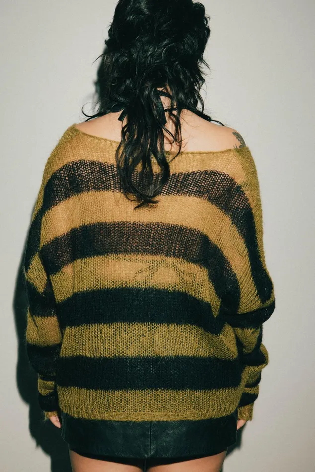 OTHER KNITWEAR WOMEN Cropped Navarro Jumper Grunge Stripe Black and Green