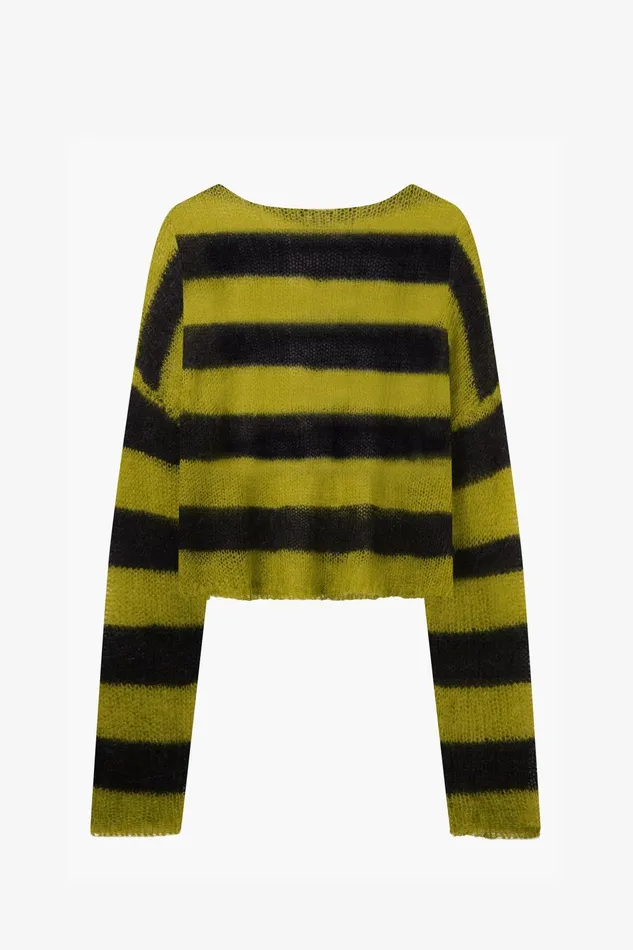 OTHER KNITWEAR WOMEN Cropped Navarro Jumper Grunge Stripe Black and Green