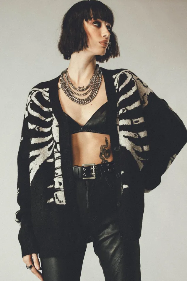 OTHER KNITWEAR WOMEN Skeleton Knit Cardigan Black