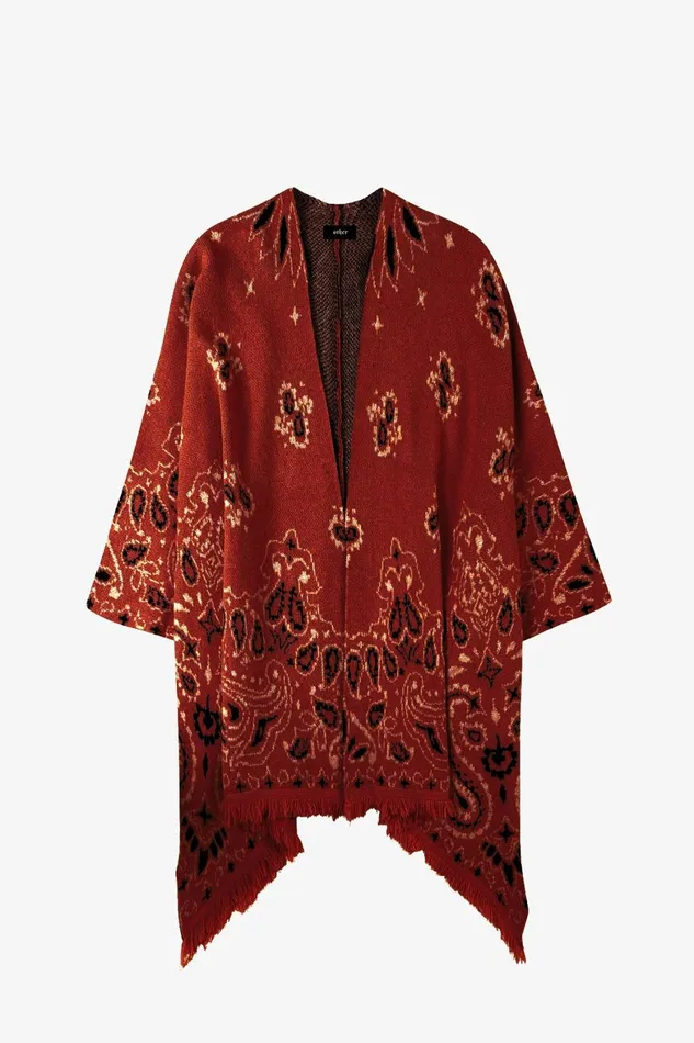 OTHER KNITWEAR WOMEN Western Poncho Wine Paisley