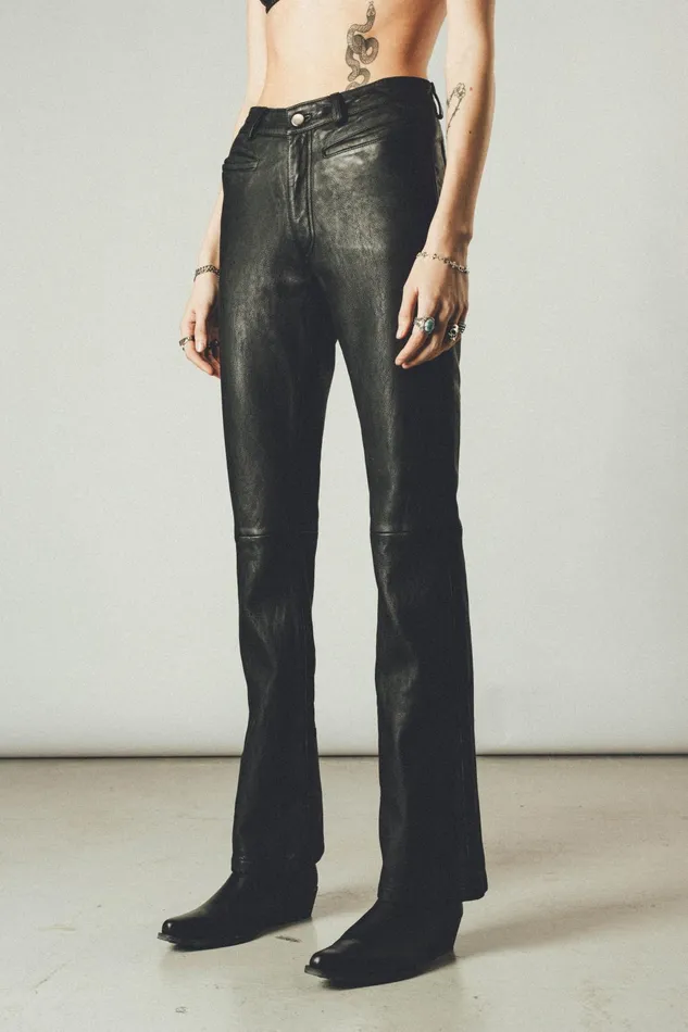 OTHER PANTS WOMEN O24 Flared Leather Pants Vintage Black