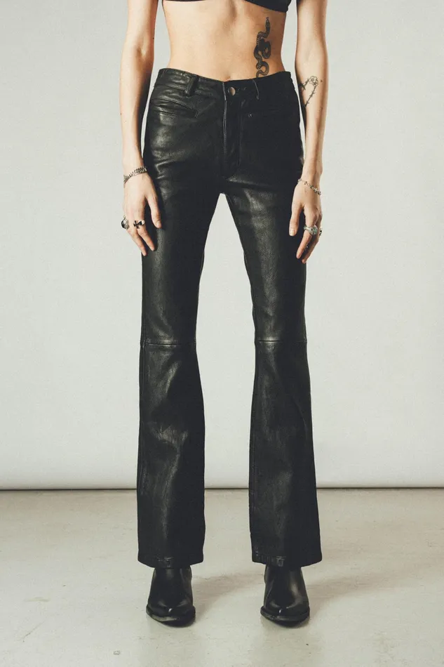 OTHER PANTS WOMEN O24 Flared Leather Pants Vintage Black