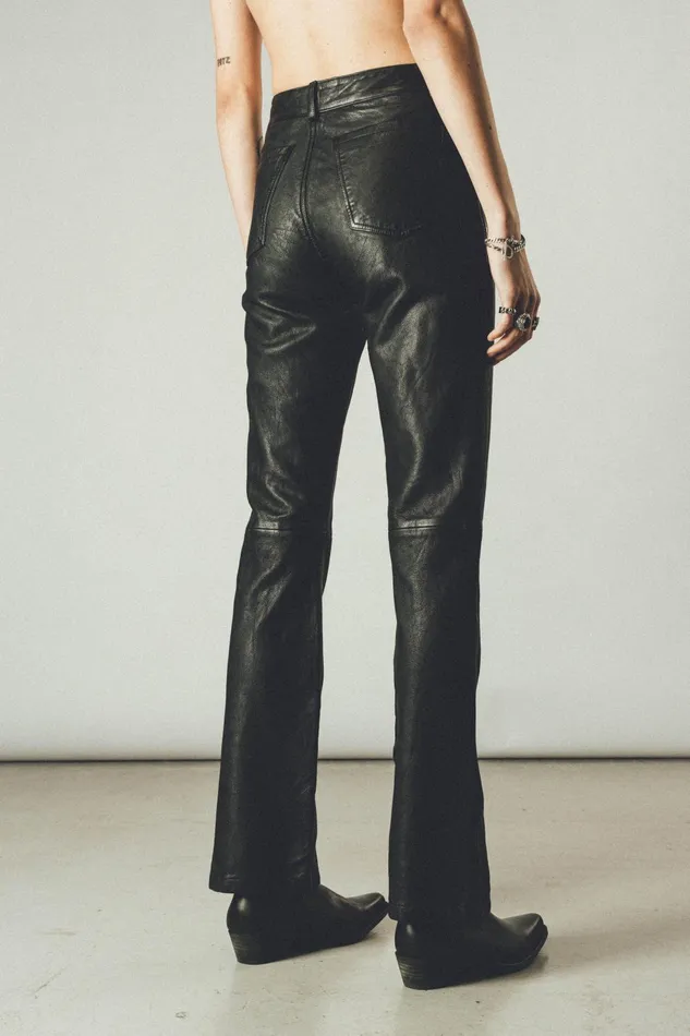 OTHER PANTS WOMEN O24 Flared Leather Pants Vintage Black