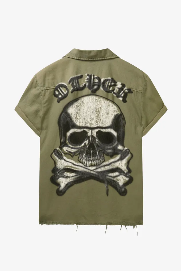 OTHER SHIRTS MEN SS Skull and Crossbones Military Shirt Military Green