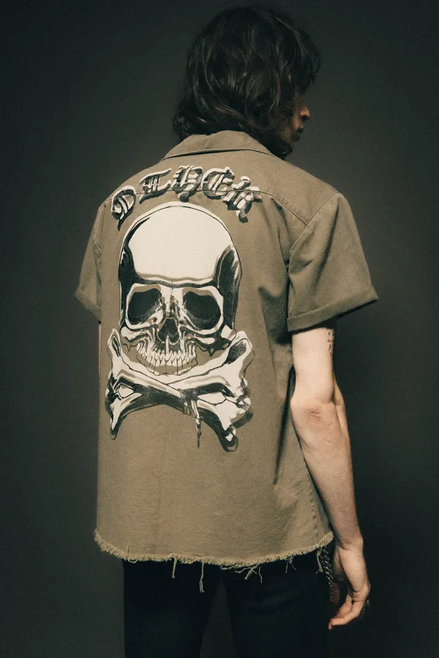 OTHER SHIRTS MEN SS Skull and Crossbones Military Shirt Military Green