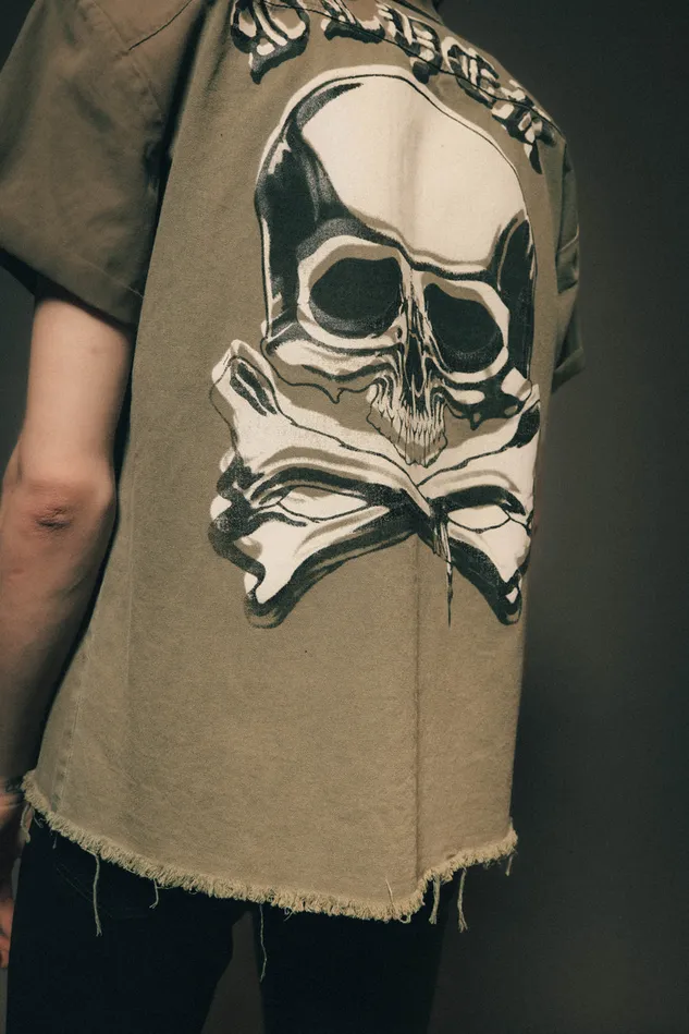 OTHER SHIRTS MEN SS Skull and Crossbones Military Shirt Military Green