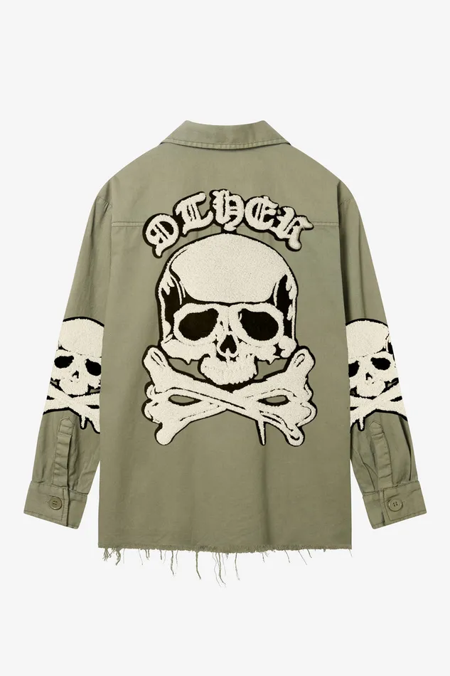OTHER SHIRTS MEN Skull and Crossbones Military Shirt Military Green