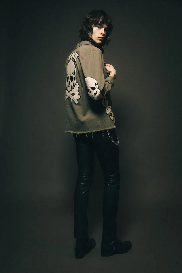 OTHER SHIRTS MEN Skull and Crossbones Military Shirt Military Green