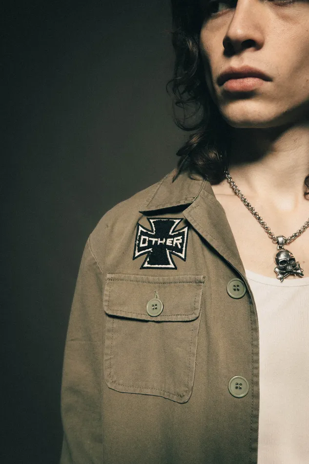 OTHER SHIRTS MEN Skull and Crossbones Military Shirt Military Green