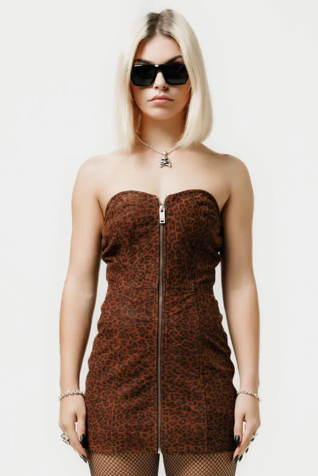 OTHER SKIRTS and DRESSES WOMEN The Lita Zip Tube Dress Leopard Suede