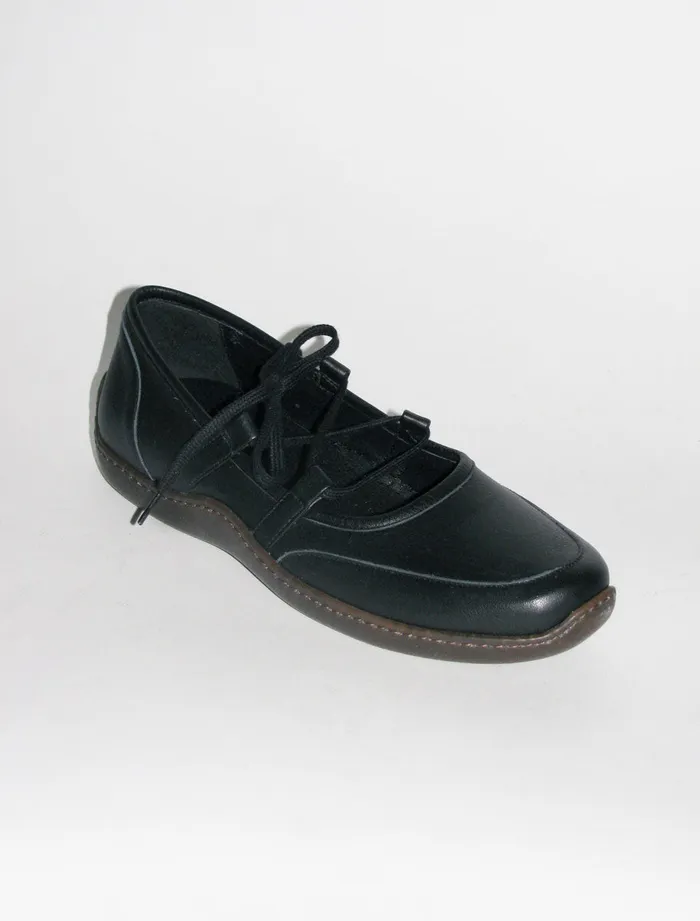 Paloma Wool 001KMBlack Rubber Sole Leather Ballerina With Drawstring Closure Women Shoes