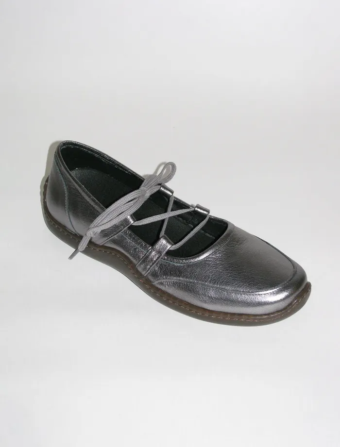 Paloma Wool 001KMSilver Rubber Sole Leather Ballerina With Drawstring Closure Women Shoes