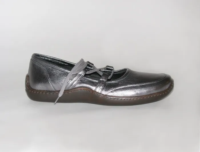 Paloma Wool 001KMSilver Rubber Sole Leather Ballerina With Drawstring Closure Women Shoes