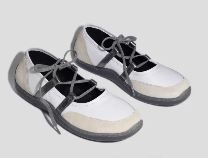 Paloma Wool 001KMWhite Rubber Sole Sporty Leather Ballerina With Drawstring Closure Women Shoes