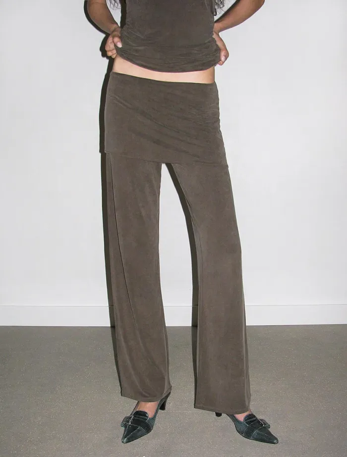 Paloma Wool ALEXIA Brown Stitched Cupro Pants And Miniskirt Piece Women Bottoms