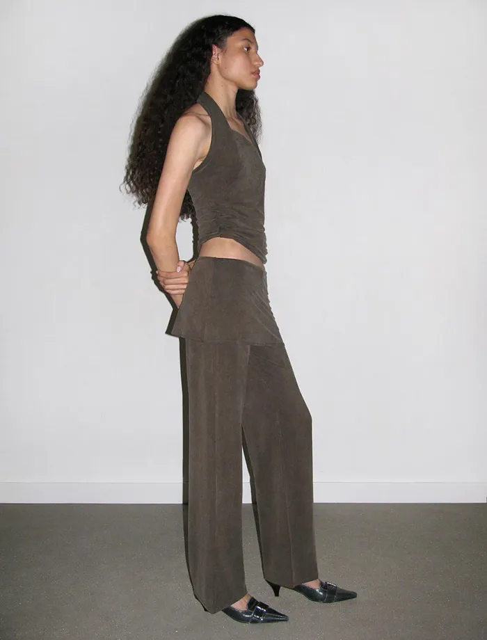 Paloma Wool ALEXIA Brown Stitched Cupro Pants And Miniskirt Piece Women Bottoms
