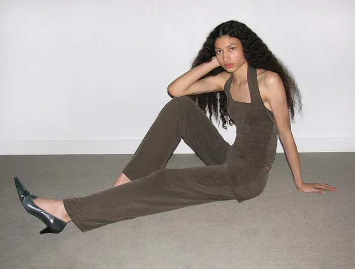 Paloma Wool ALEXIA Brown Stitched Cupro Pants And Miniskirt Piece Women Bottoms