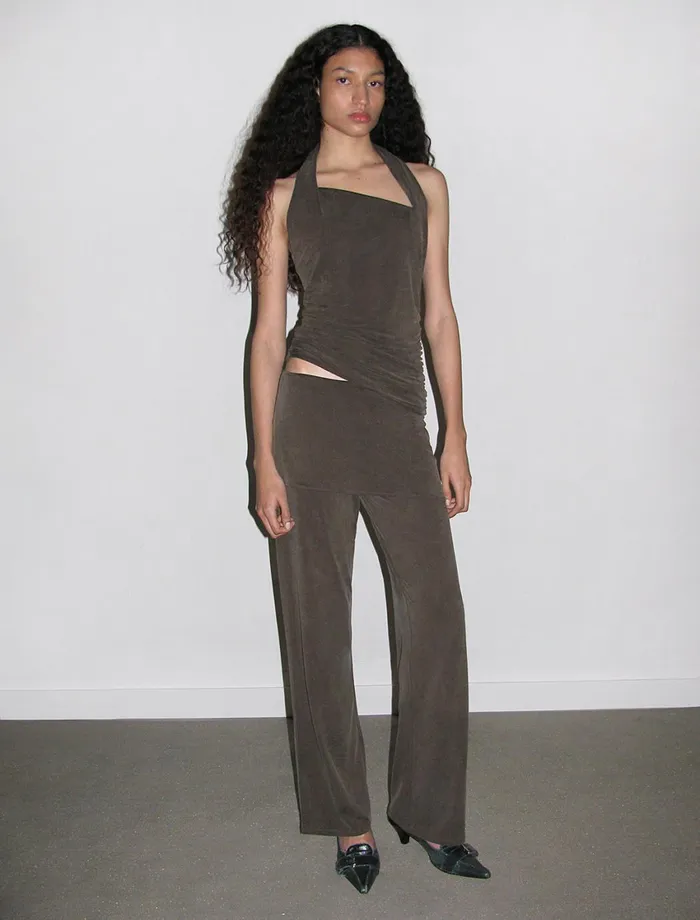 Paloma Wool ALEXIA Brown Stitched Cupro Pants And Miniskirt Piece Women Cupro Paloma Wool ALEXIA Brown Stitched Cupro Pants And Miniskirt Piece Women Cupro