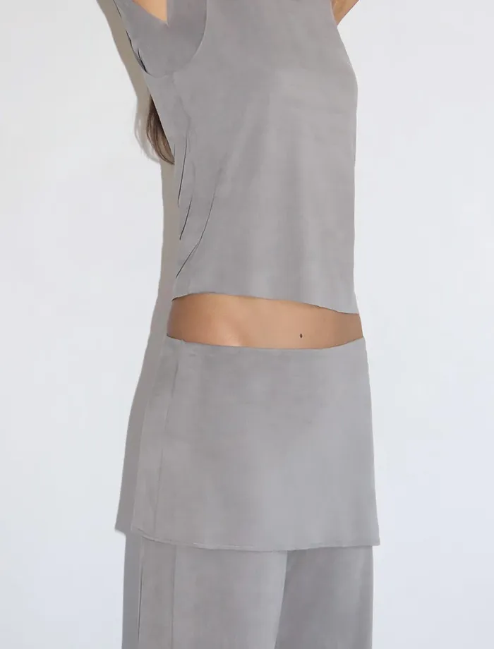 Paloma Wool ALEXIA Grey Stitched Cupro Pants And Miniskirt Piece Women Bottoms