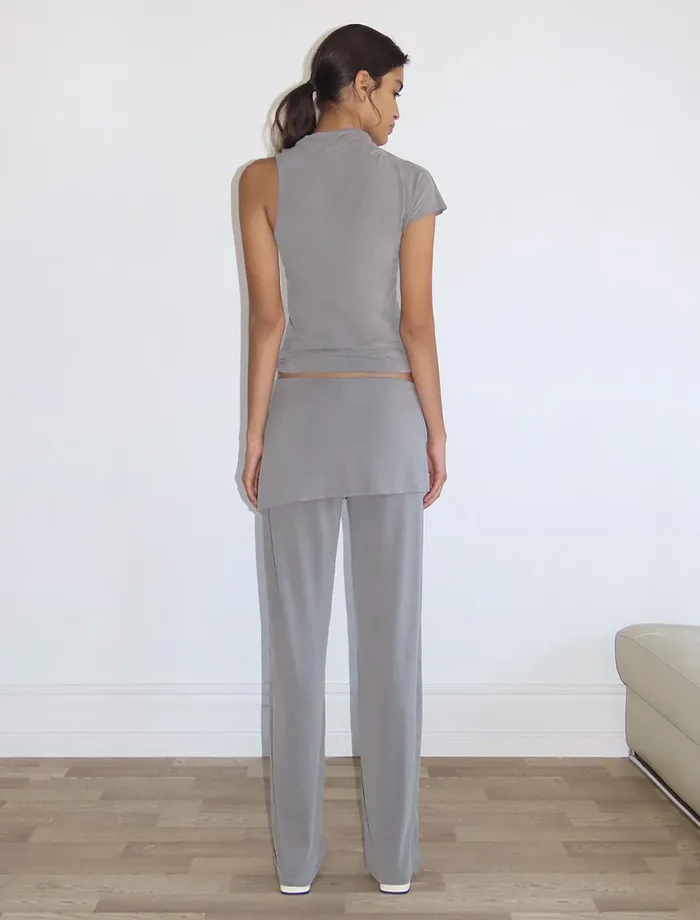 Paloma Wool ALEXIA Grey Stitched Cupro Pants And Miniskirt Piece Women Bottoms