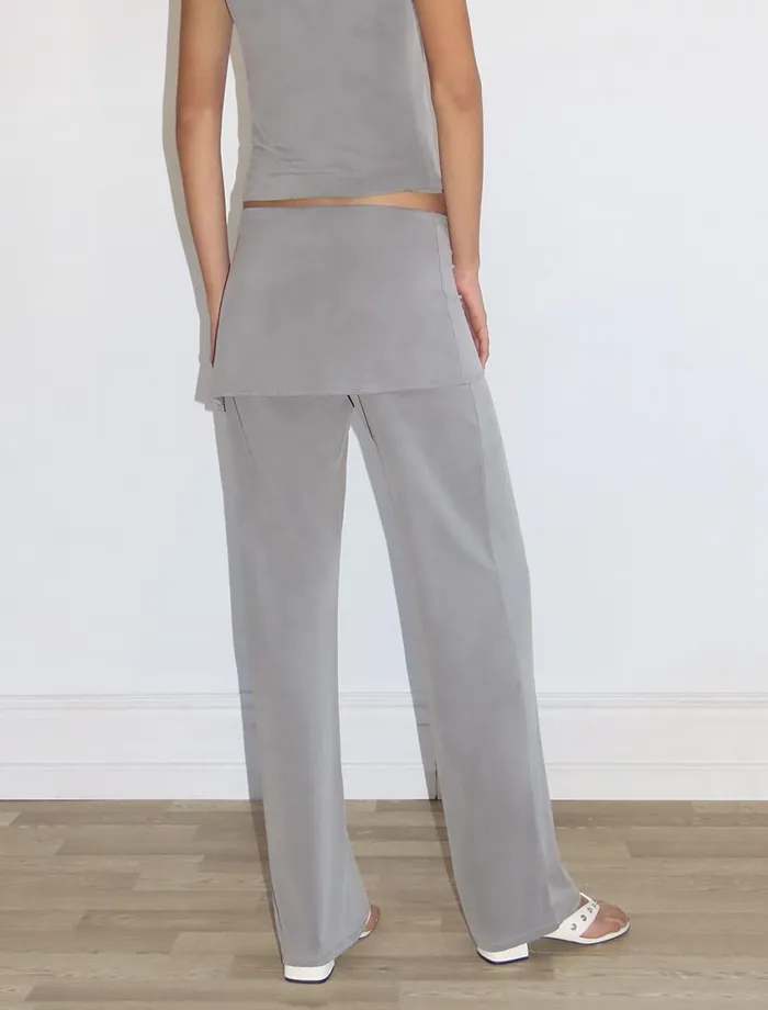 Paloma Wool ALEXIA Grey Stitched Cupro Pants And Miniskirt Piece Women Bottoms