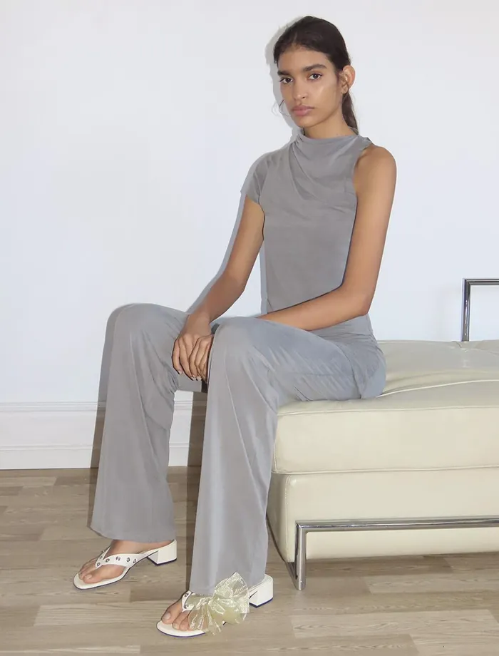 Paloma Wool ALEXIA Grey Stitched Cupro Pants And Miniskirt Piece Women Bottoms