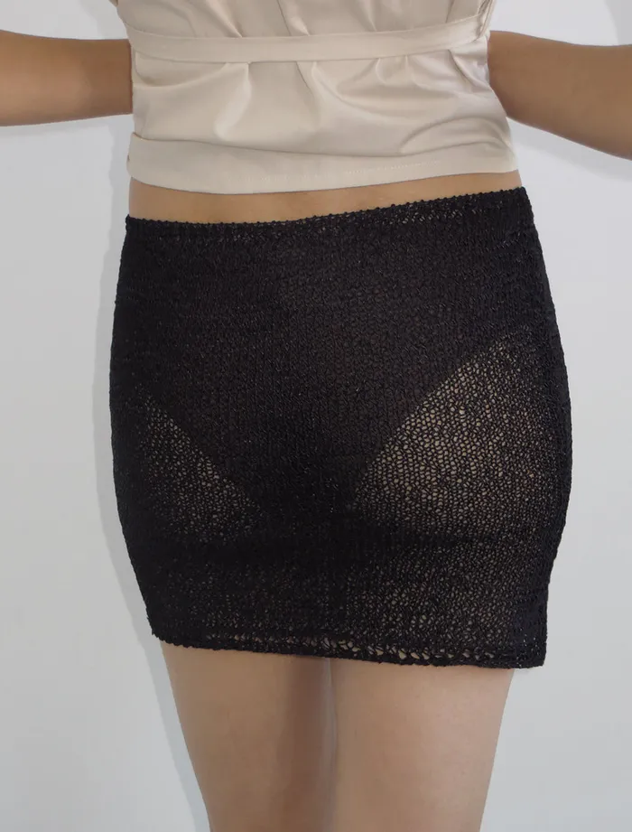 Paloma Wool AMARGABlack Transparent Knitted Mini Skirt Women Bottoms