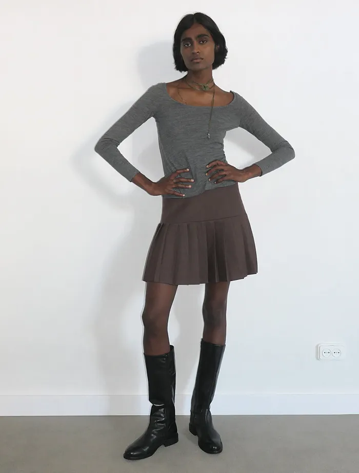 Paloma Wool ARACELI Burgundy Low Waist Pleated Skirt Women Bottoms