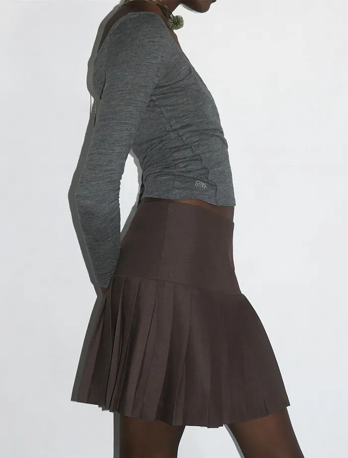 Paloma Wool ARACELI Burgundy Low Waist Pleated Skirt Women Bottoms
