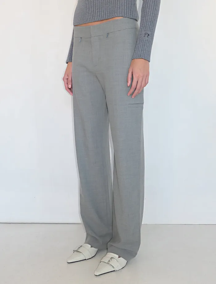 Paloma Wool BAOZIGrey Low Waist Wideleg Pants With Zip Pockets Women Bottoms