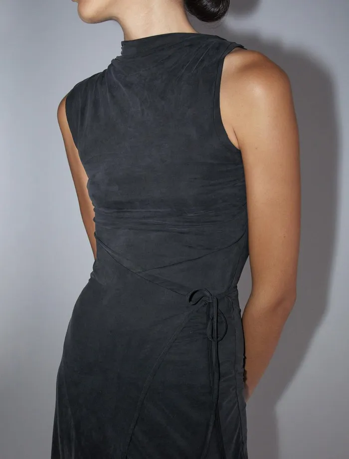 Paloma Wool BETTY Black Double Play Sleeveless Dress With Soft Layered Neck Women Dresses