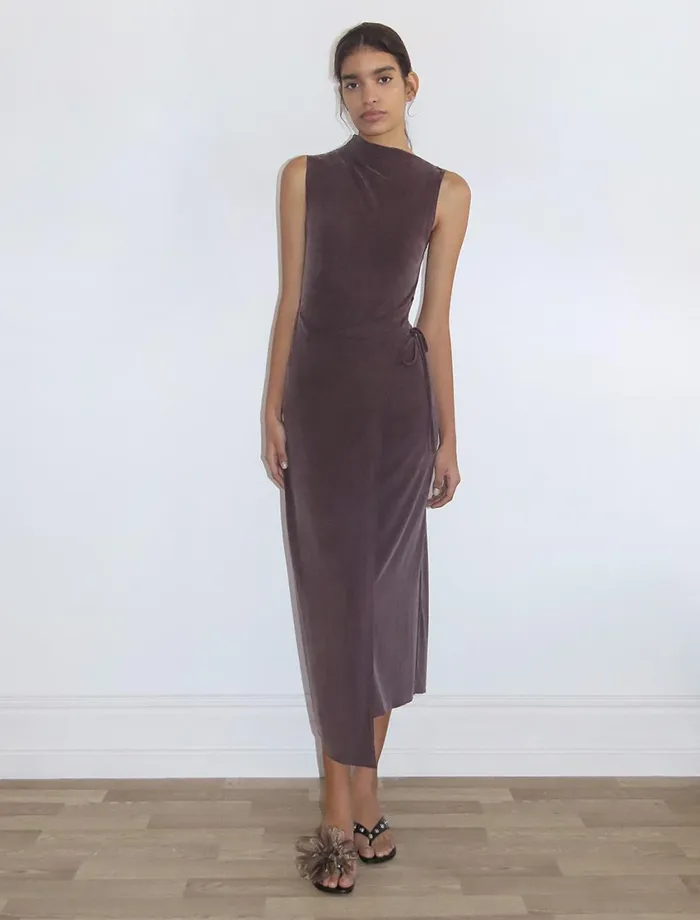Paloma Wool BETTY Mahogany Double Play Sleeveless Dress With Soft Layered Neck Women Dresses Paloma Wool BETTY Mahogany Double Play Sleeveless Dress With Soft Layered Neck Women Dresses