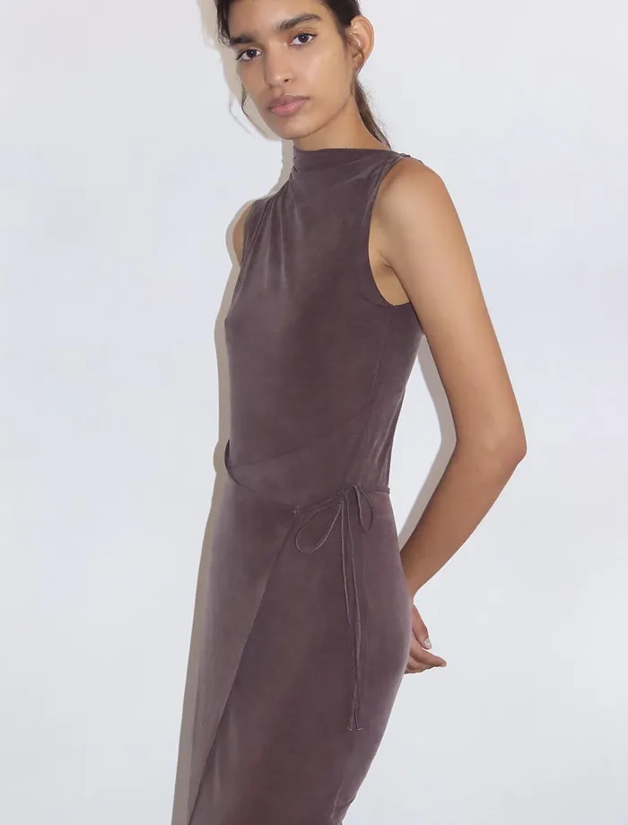 Paloma Wool BETTY Mahogany Double Play Sleeveless Dress With Soft Layered Neck Women Dresses