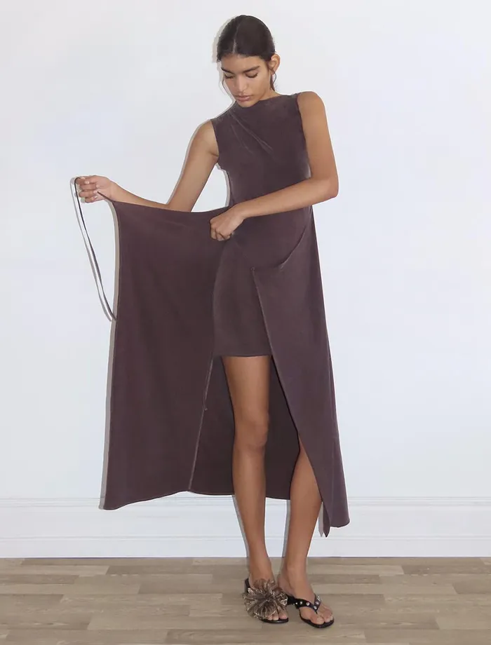Paloma Wool BETTY Mahogany Double Play Sleeveless Dress With Soft Layered Neck Women Dresses