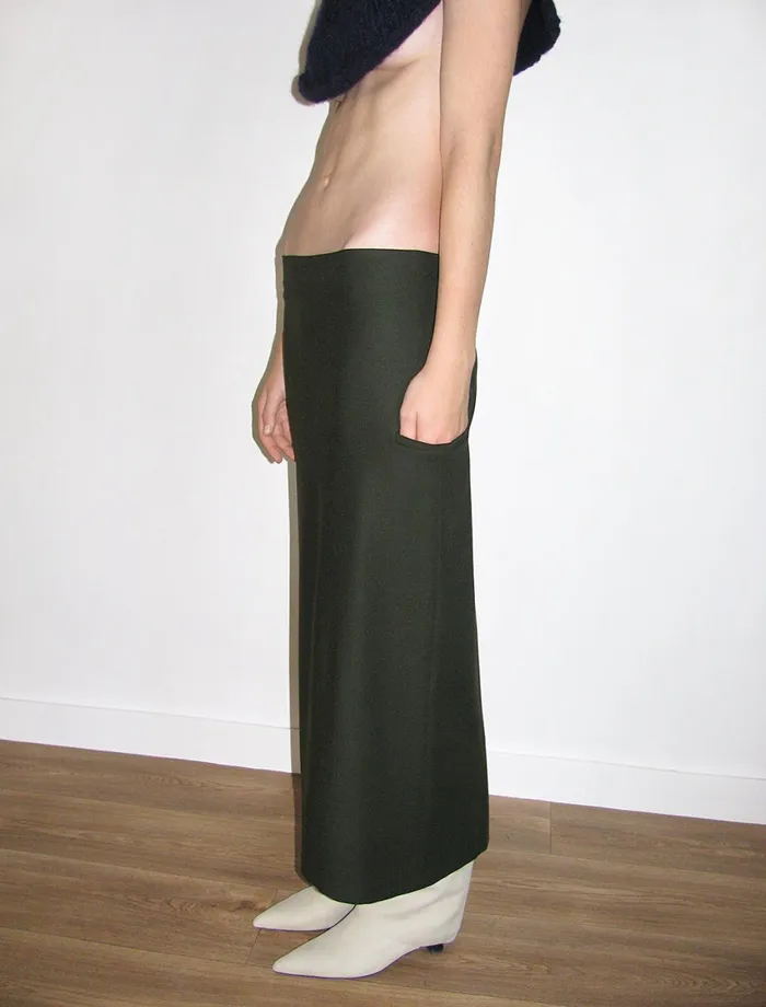 Paloma Wool CHEFKhaki Pinstripe Low Rise Side Pocket Long Skirt Women Bottoms