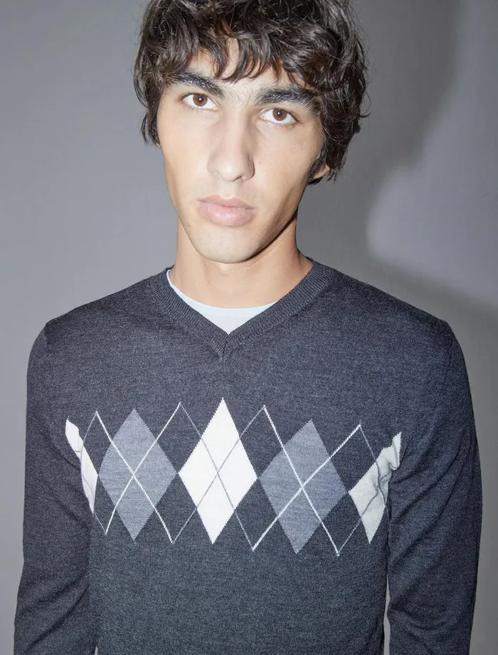 Paloma Wool GIPSMen039s Longsleeved Sweater With Vneckline And Diamond Pattern On The Chest Pwman 8211 US